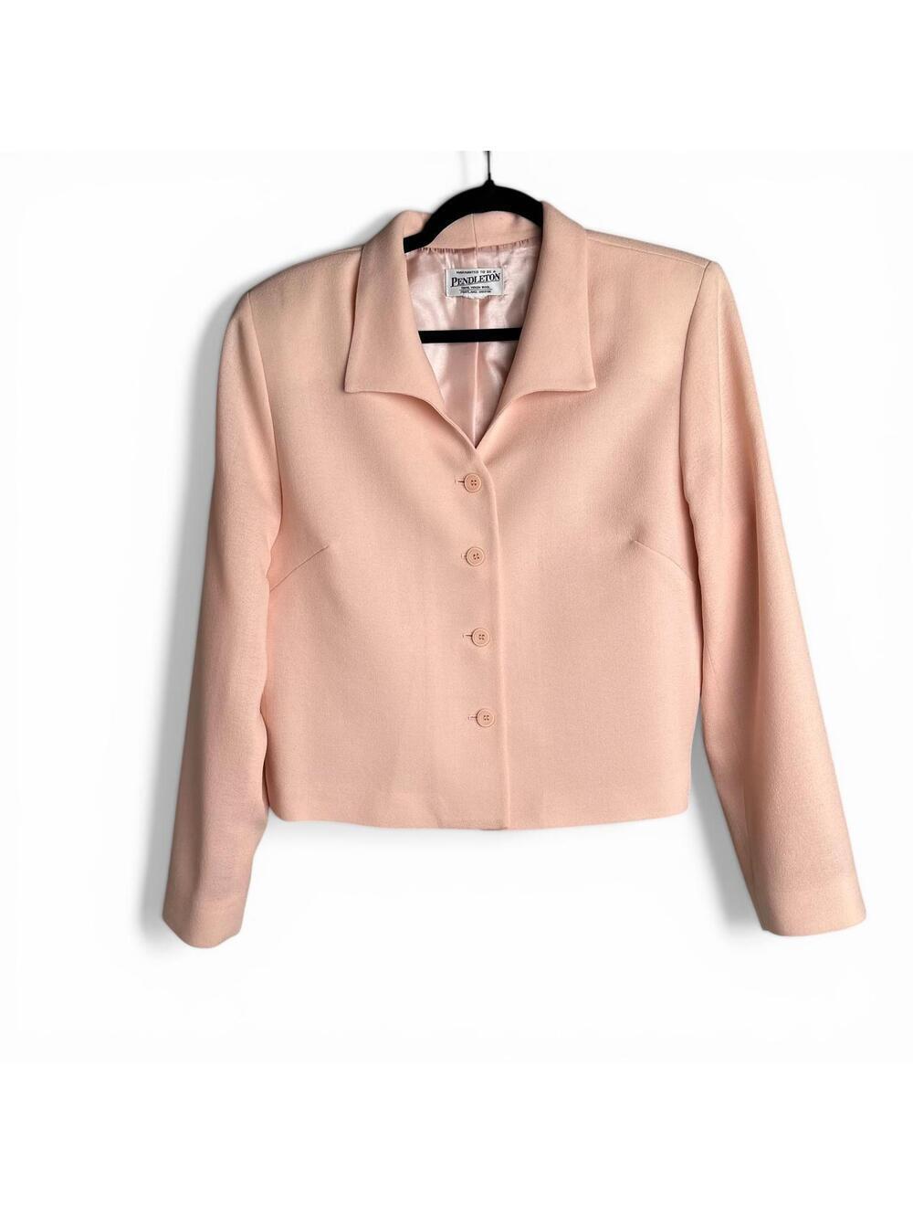 Vintage Pendleton Pink 100% Virgin Wool Cropped Blazer Jacket